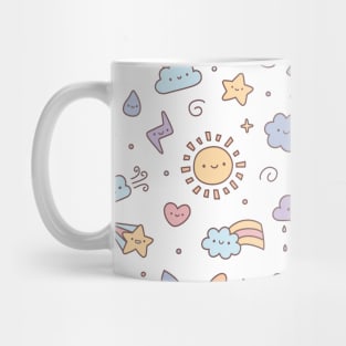 Cute Pastel Weather Sun Moon Stars Rainbow Pattern Mug